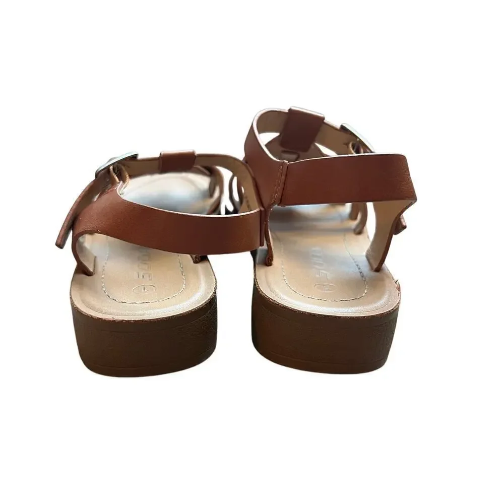Girls Sandals, Size 1, Soda Brand, Brown, Buckle, Weave, Open Toe, Summer